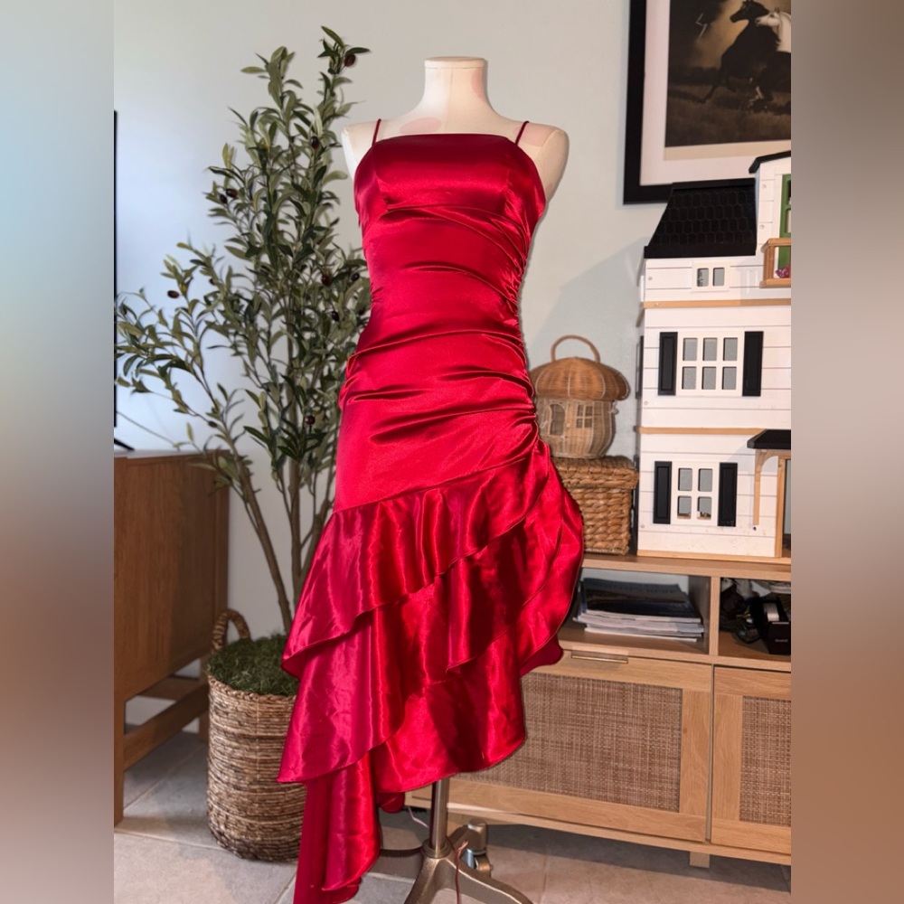 Blondie Nites Vintage Y2K Asymmetrical Red Satin Dress Small